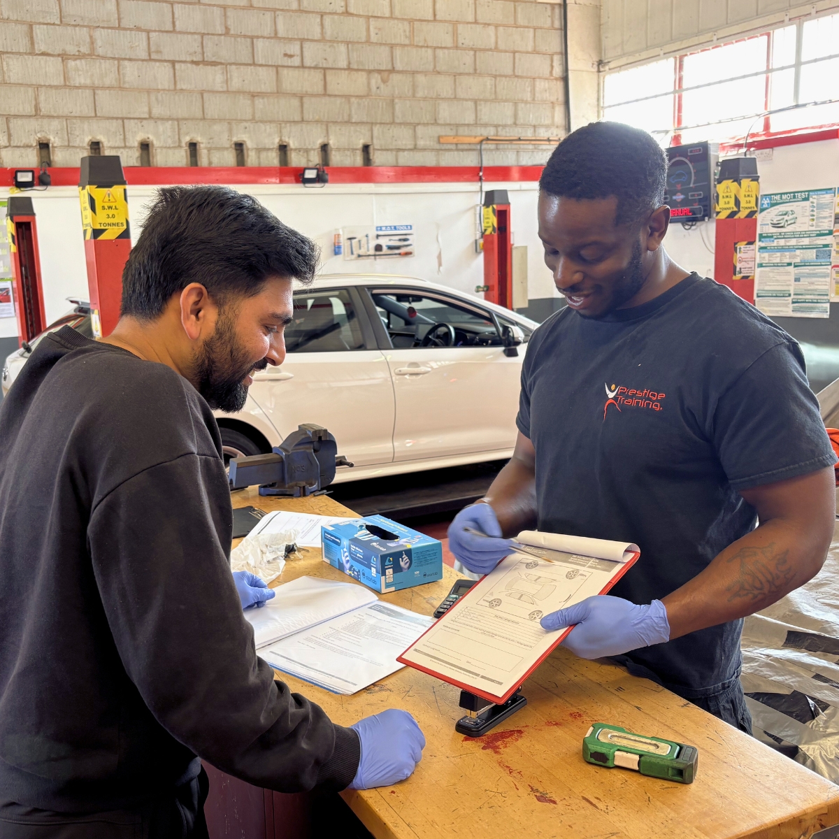 Prestige Training tutors teaches at the dedicated garage